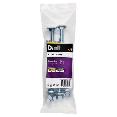 Diall M12 Coach Bolt & Nut (L)140Mm, Pack Of 5