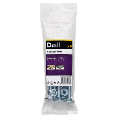 Diall M12 Coach Bolt & Nut (L)150Mm, Pack Of 5