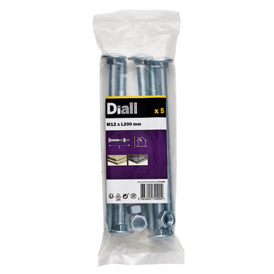 Diall M12 Coach Bolt & Nut (L)200Mm, Pack Of 5