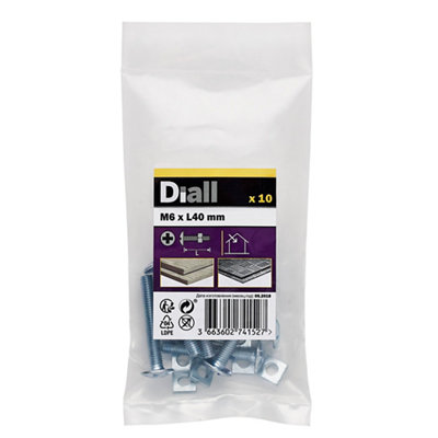 Diall M6 Roofing Bolt & Nut (L)40Mm, Pack Of 10