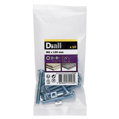 Diall M6 Roofing Bolt & Nut (L)50Mm, Pack Of 10