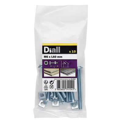 Diall M6 Roofing Bolt & Nut (L)60Mm, Pack Of 10
