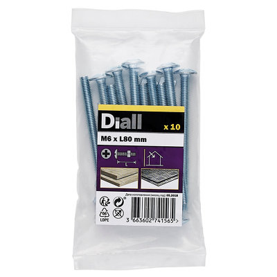 Diall M6 Roofing Bolt & Nut (L)80Mm, Pack Of 10