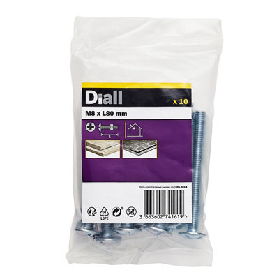 Diall M8 Roofing Bolt & Nut (L)80Mm, Pack Of 10