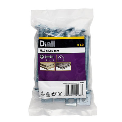 Diall M10 Roofing Bolt & Nut (L)80Mm, Pack Of 10