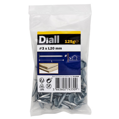 Diall Galvanised Clout Nail (L)20Mm (Dia)3Mm 125G
