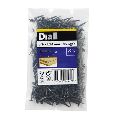 Diall Black Tack (L)16Mm (Dia)6Mm 125G