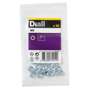 Diall M5 Steel Hex Nut, Pack Of 20
