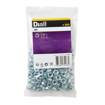 Diall M6 Carbon Steel Lock Nut, Pack Of 200
