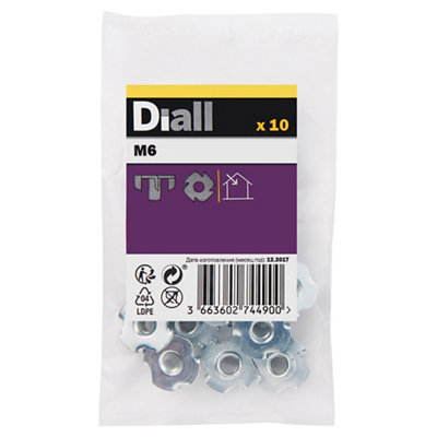 Diall M6 Carbon Steel Tee Nut, Pack Of 10