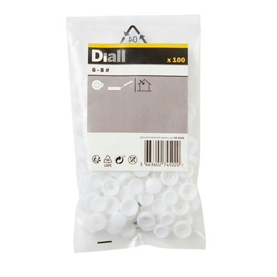 Diall White Plastic Decorative Snap Cap (Dia)8Mm, Pack Of 100
