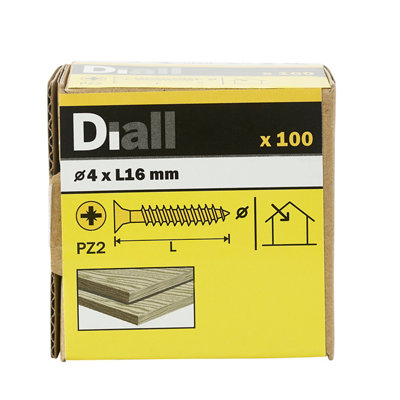Diall Pz Double-Countersunk Yellow-Passivated Steel Wood Screw (Dia)4Mm (L)16Mm, Pack Of 100