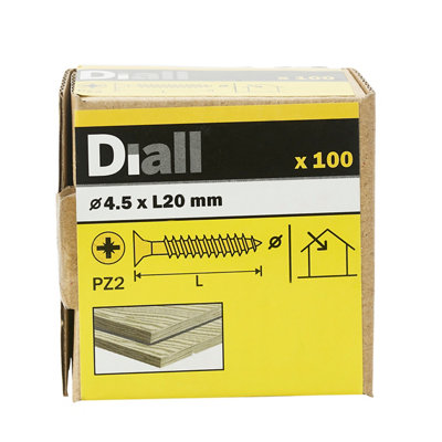 Diall Double-Countersunk Yellow-Passivated Carbon Steel Screw (Dia)4.5Mm, Pack Of 100