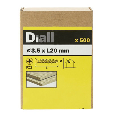 Diall Yellow-Passivated Carbon Steel Screw (Dia)3.5Mm (L)20Mm, Pack Of 500
