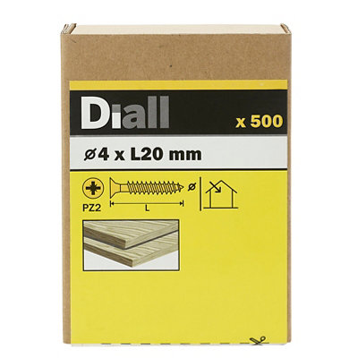 Diall Yellow-Passivated Carbon Steel Screw (Dia)4Mm (L)20Mm, Pack Of 500