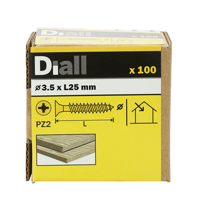 Diall Double-Countersunk Yellow-Passivated Carbon Steel Screw (Dia)3.5Mm, Pack Of 100