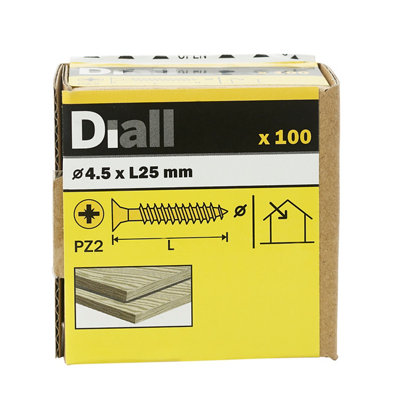Diall Double-Countersunk Yellow-Passivated Carbon Steel Screw (Dia)4.5Mm, Pack Of 100