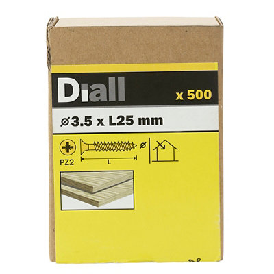 Diall Yellow-Passivated Carbon Steel Screw (Dia)3.5Mm (L)25Mm, Pack Of 500