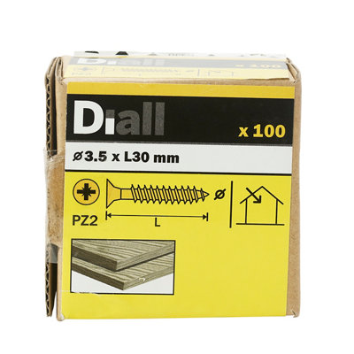 Diall Double-Countersunk Yellow-Passivated Carbon Steel Screw (Dia)3.5Mm, Pack Of 100