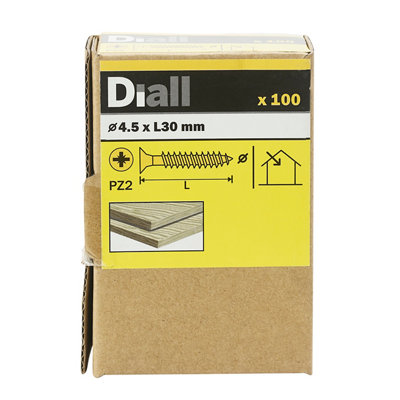 Diall Double-Countersunk Yellow-Passivated Carbon Steel Screw (Dia)4.5Mm, Pack Of 100