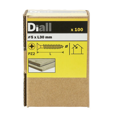 Diall Pz Double-Countersunk Yellow-Passivated Steel Wood Screw (Dia)5Mm (L)30Mm, Pack Of 100