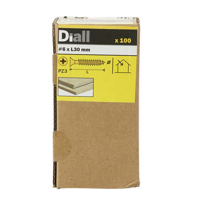 Diall Double-Countersunk Yellow-Passivated Carbon Steel Screw (Dia)6Mm, Pack Of 100