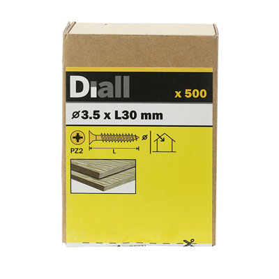 Diall Double-Countersunk Yellow-Passivated Carbon Steel Screw (Dia)3.5Mm, Pack Of 500