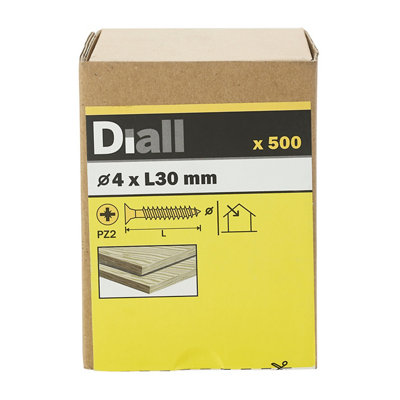 Diall Yellow-Passivated Carbon Steel Screw (Dia)4Mm (L)30Mm, Pack Of 500