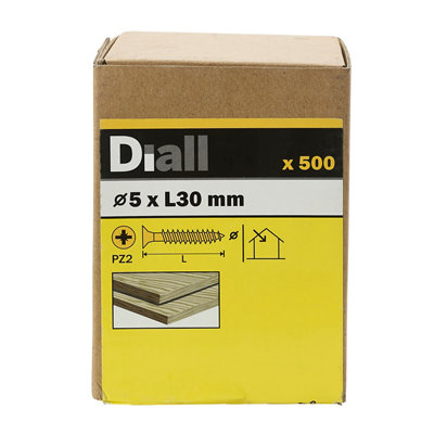 Diall Yellow-Passivated Carbon Steel Screw (Dia)5Mm (L)30Mm, Pack Of 500