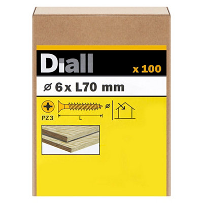 Diall Double-Countersunk Yellow-Passivated Carbon Steel Screw (Dia)6Mm, Pack Of 100