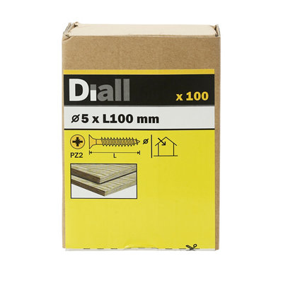 Diall Double-Countersunk Yellow-Passivated Carbon Steel Screw (Dia)5Mm, Pack Of 100