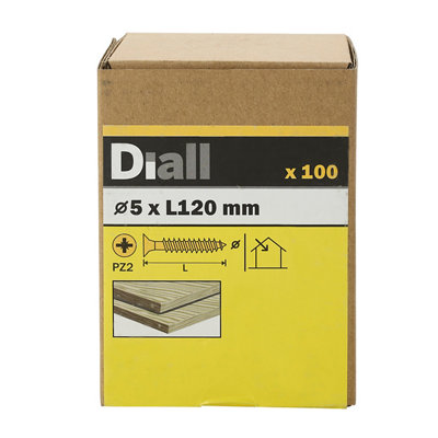 Diall Double-Countersunk Yellow-Passivated Carbon Steel Screw (Dia)5Mm, Pack Of 100