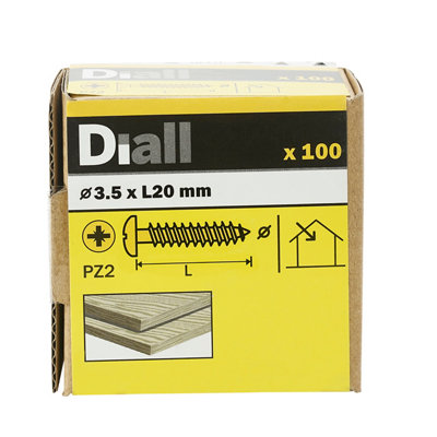 Diall Pz Pan Head Yellow-Passivated Steel Wood Screw (Dia)3.5Mm (L)20Mm, Pack Of 100