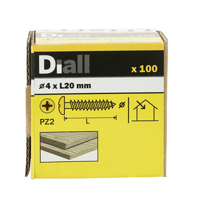 Diall Pz Pan Head Yellow-Passivated Steel Wood Screw (Dia)4Mm (L)20Mm, Pack Of 100