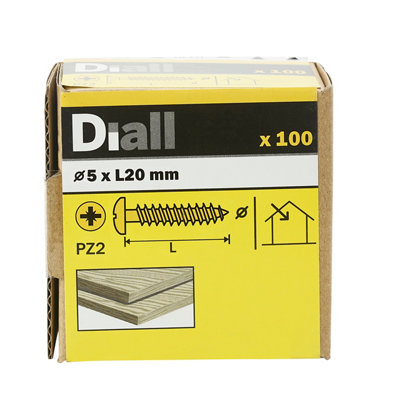 Diall Pz Pan Head Yellow-Passivated Steel Wood Screw (Dia)5Mm (L)20Mm, Pack Of 100
