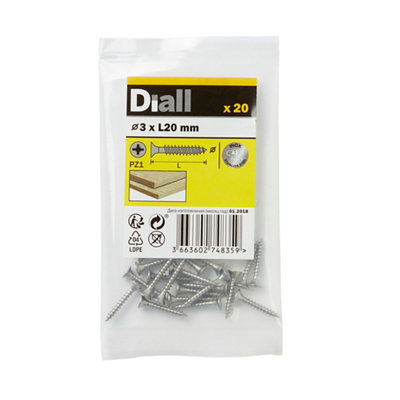 Diall Pozidriv Double-Countersunk A2 Stainless Steel Wood Screw (Dia)3Mm, Pack Of 20