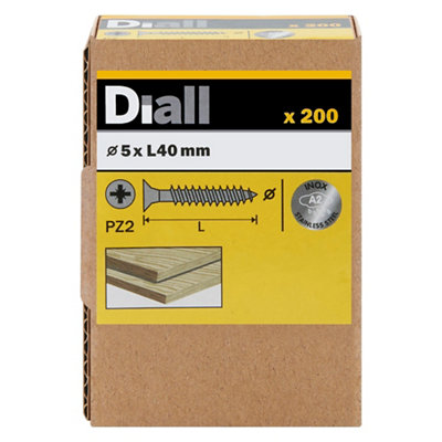 Diall Pozidriv Double-Countersunk A2 Stainless Steel Wood Screw (Dia)5Mm, Pack Of 200