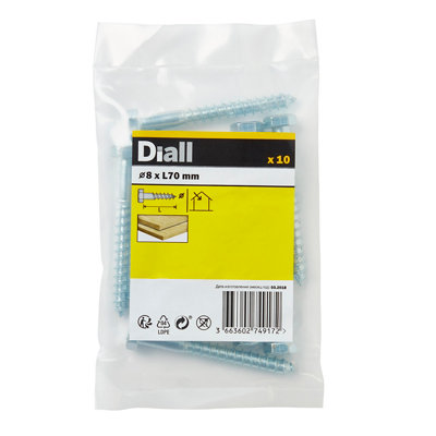Diall Hex Zinc-Plated Carbon Steel Coach Screw (Dia)8Mm (L)70Mm, Pack Of 10