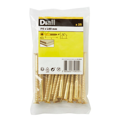 Diall Pozidriv Countersunk Brass Wood Screw (Dia)6Mm, Pack Of 25