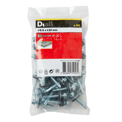 Diall Hex Zinc-Plated Carbon Steel Roofing Screw (Dia)5.5Mm (L)32Mm, Pack Of 50