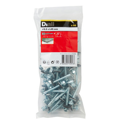 Diall Hex Zinc-Plated Carbon Steel Roofing Screw (Dia)5.5Mm (L)45Mm, Pack Of 50