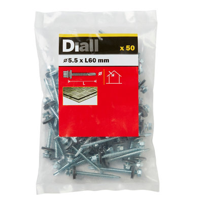 Diall Hex Zinc-Plated Carbon Steel Roofing Screw (Dia)5.5Mm (L)60Mm, Pack Of 50