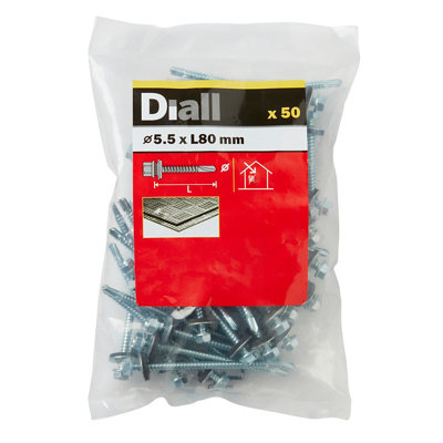 Diall Hex Zinc-Plated Carbon Steel Roofing Screw (Dia)5.5Mm (L)80Mm, Pack Of 50