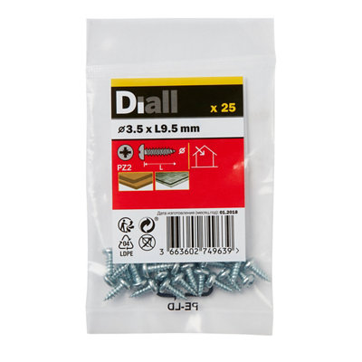 Diall Pz Pan Head Zinc-Plated Hardened Steel Self-Drilling Screw (Dia)3.5Mm (L)9.5Mm, Pack Of 25