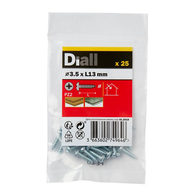 Diall Pz Pan Head Zinc-Plated Hardened Steel Self-Drilling Screw (Dia)3.5Mm (L)13Mm, Pack Of 25
