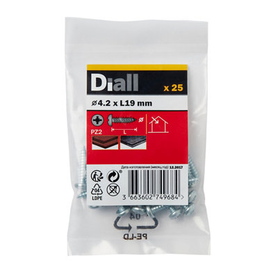 Diall Pz Pan Head Zinc-Plated Hardened Steel Self-Drilling Screw (Dia)4.2Mm (L)19Mm, Pack Of 25