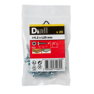 Diall Pz Pan Head Zinc-Plated Hardened Steel Self-Drilling Screw (Dia)4.2Mm (L)25Mm, Pack Of 25