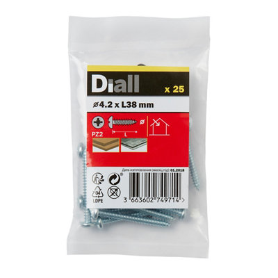 Diall Pz Pan Head Zinc-Plated Hardened Steel Self-Drilling Screw (Dia)4.2Mm (L)38Mm, Pack Of 25