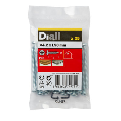 Diall Pozidriv Pan Head Zinc-Plated Carbon Steel Screw (Dia)4.2Mm, Pack Of 25