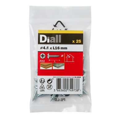 Diall Pz Pan Head Zinc-Plated Hardened Steel Self-Drilling Screw (Dia)4.8Mm (L)16Mm, Pack Of 25